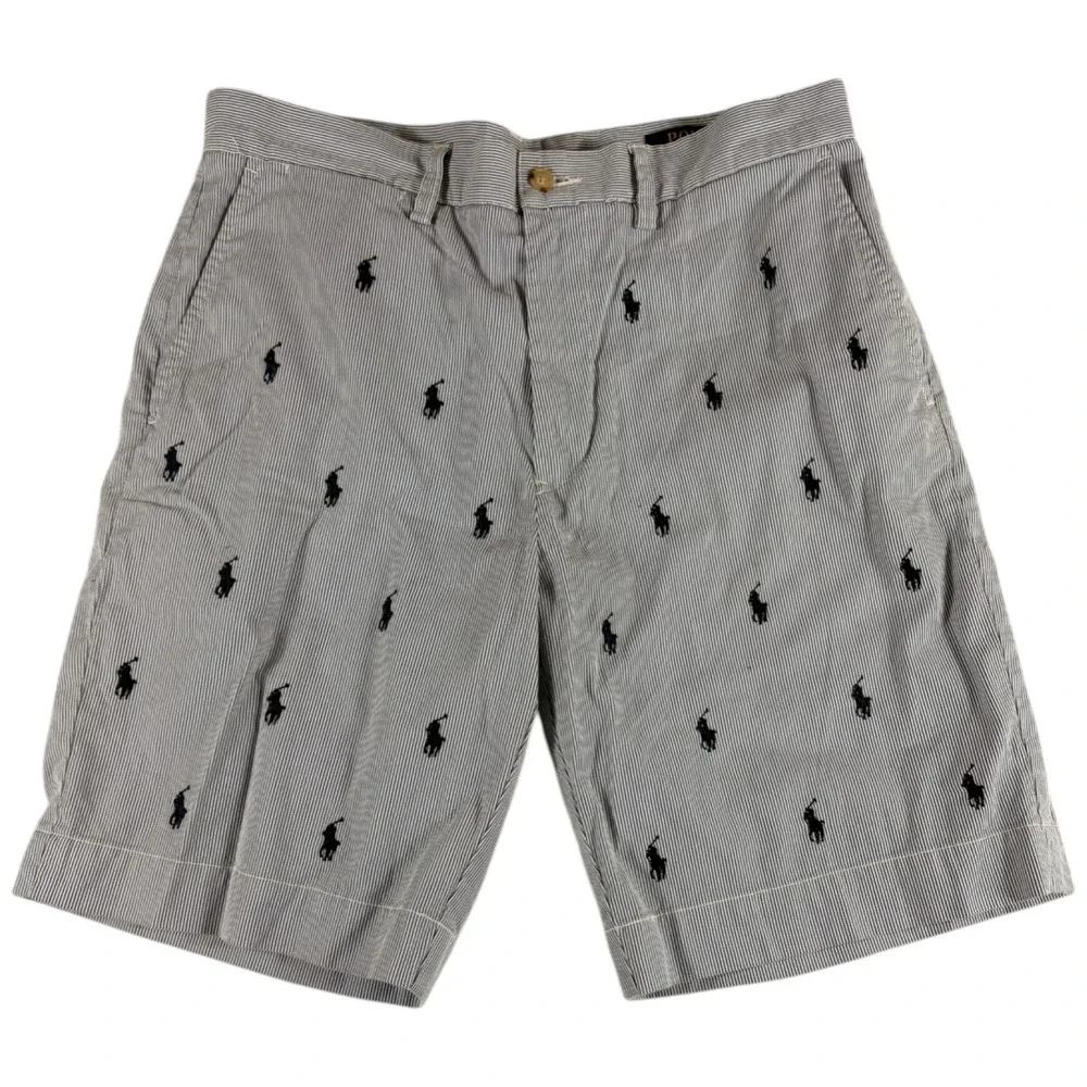 Polo Ralph Lauren Chino Shorts Mens 33x20 Gray Pinstripe Embroidered Pony Logo